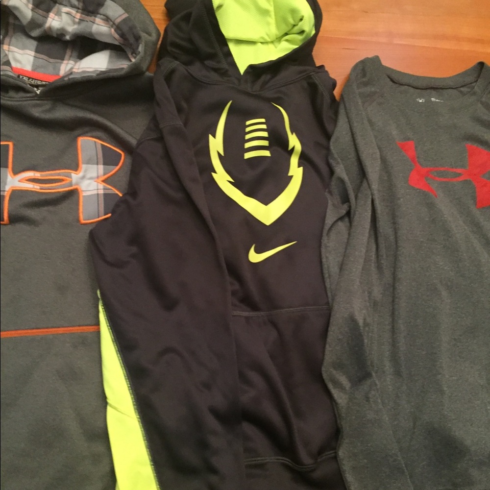 Lot-2 Hoodies and Long Sleeved Shirt. Nike & UA